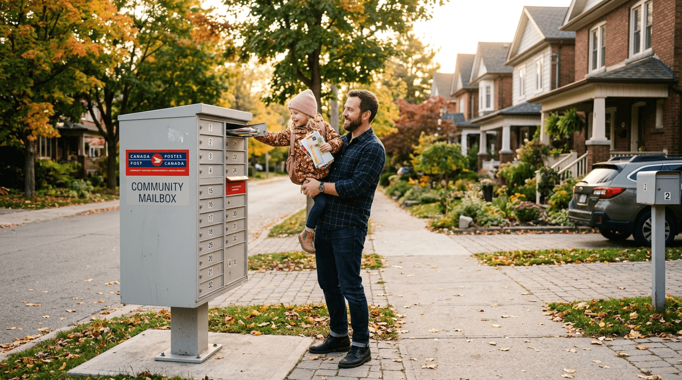 Father and child checking their mailbox for direct mail